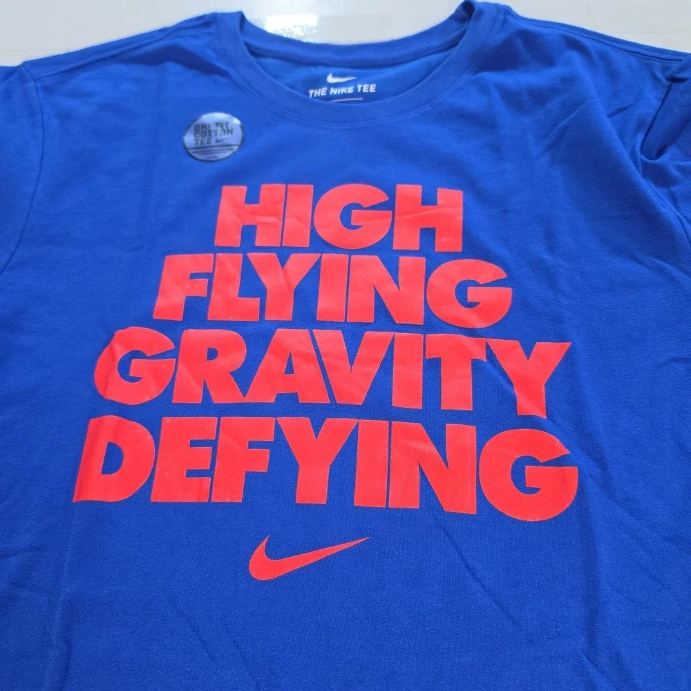 NWT Nike Dri-Fit‎ T-Shirt Mens L Large Blue Orange High Flying Gravity Defying